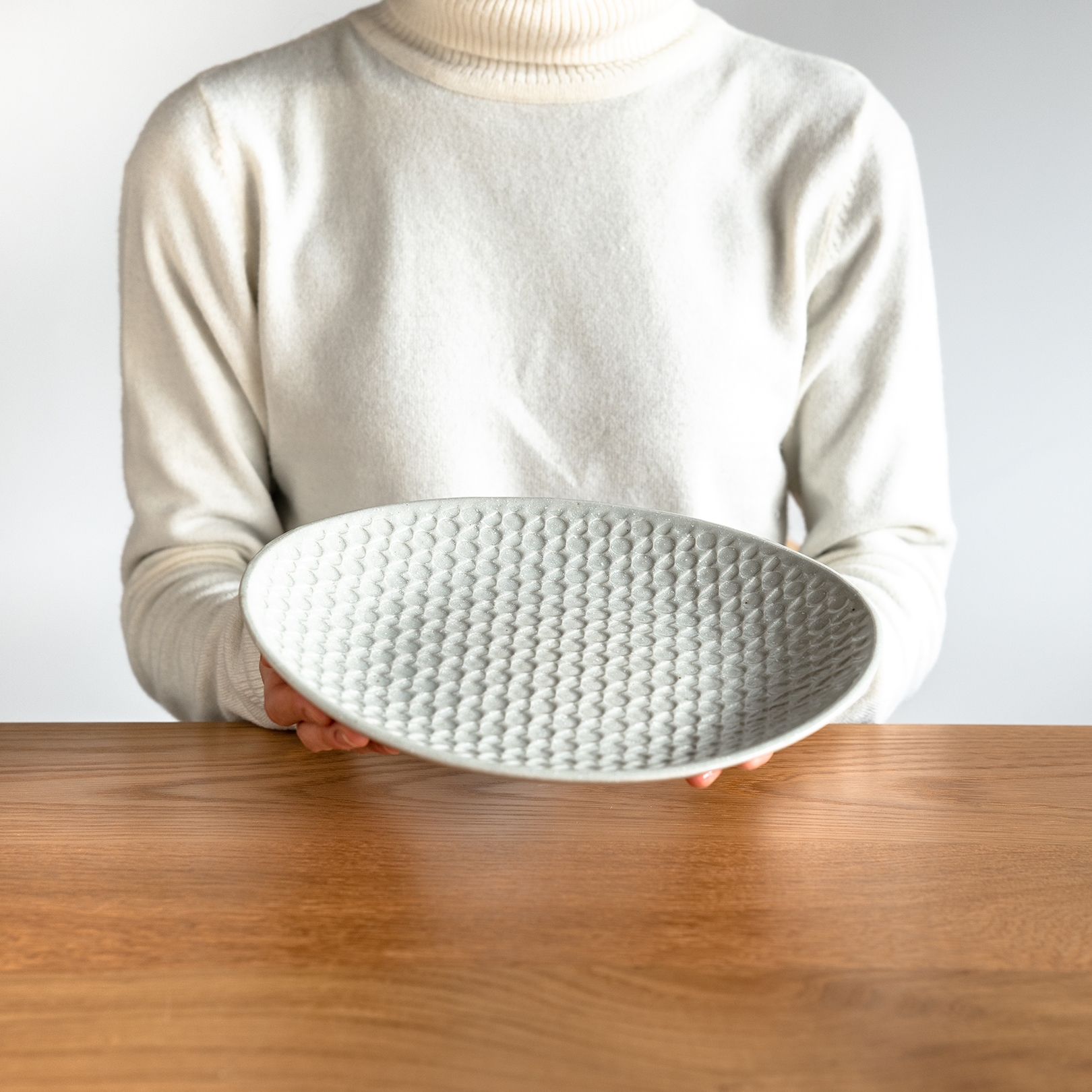 Handcrafted Shigaraki Flat Plate Big inCeladon, , – Hitotsuki, made in Japan