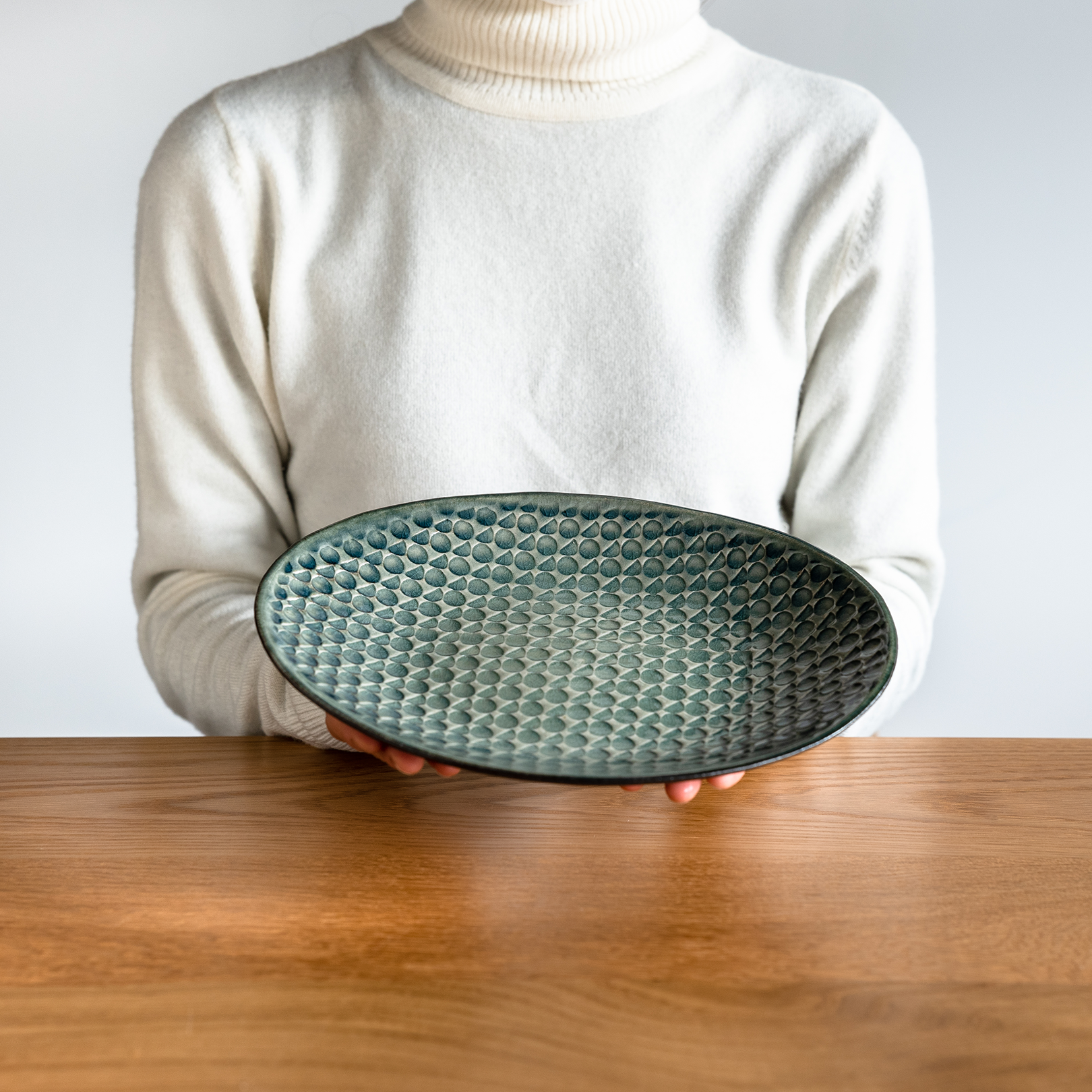 Handcrafted Shigaraki Flat Plate Big inCeladon, , – Hitotsuki, made in Japan