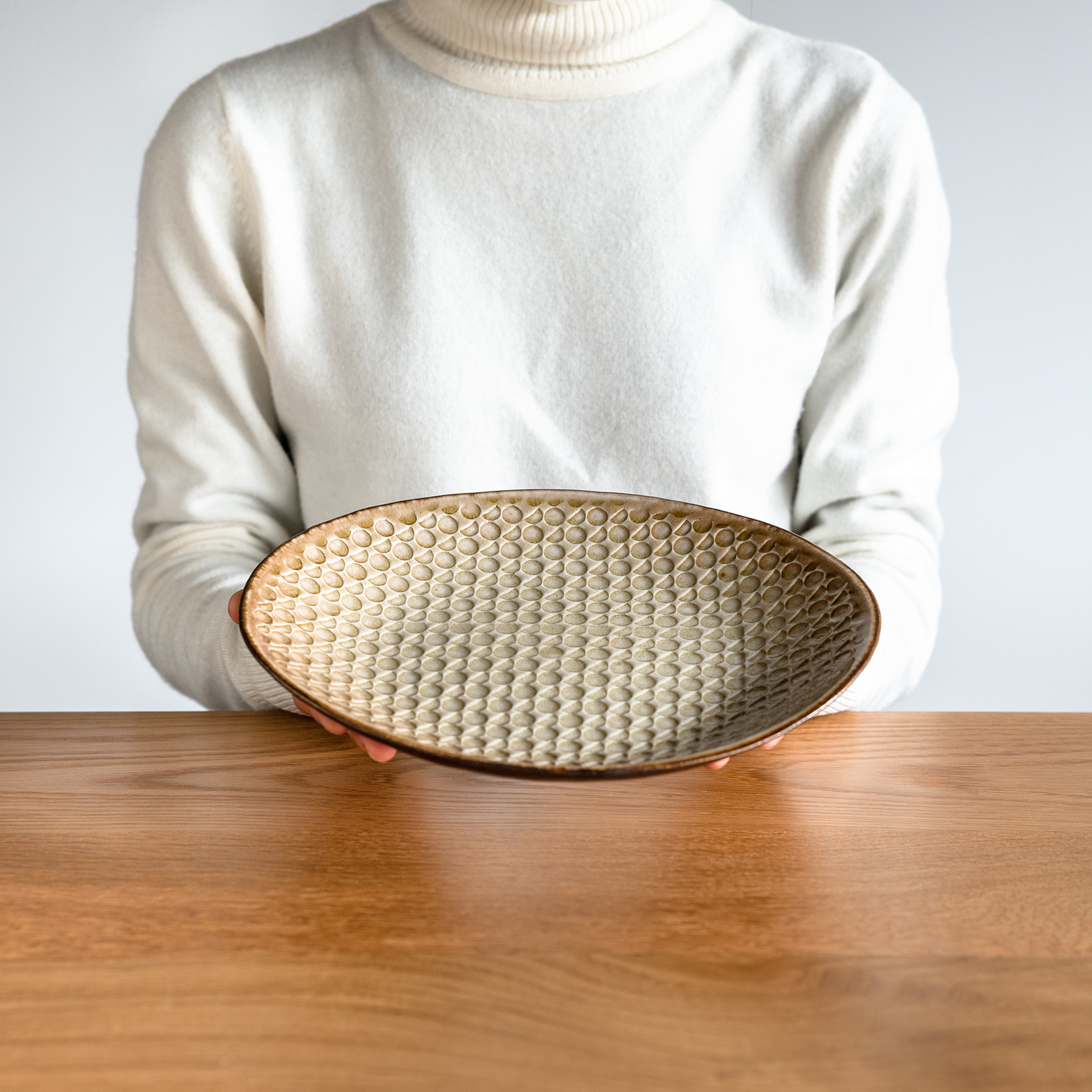 Handcrafted Shigaraki Flat Plate Big inCeladon, , – Hitotsuki, made in Japan