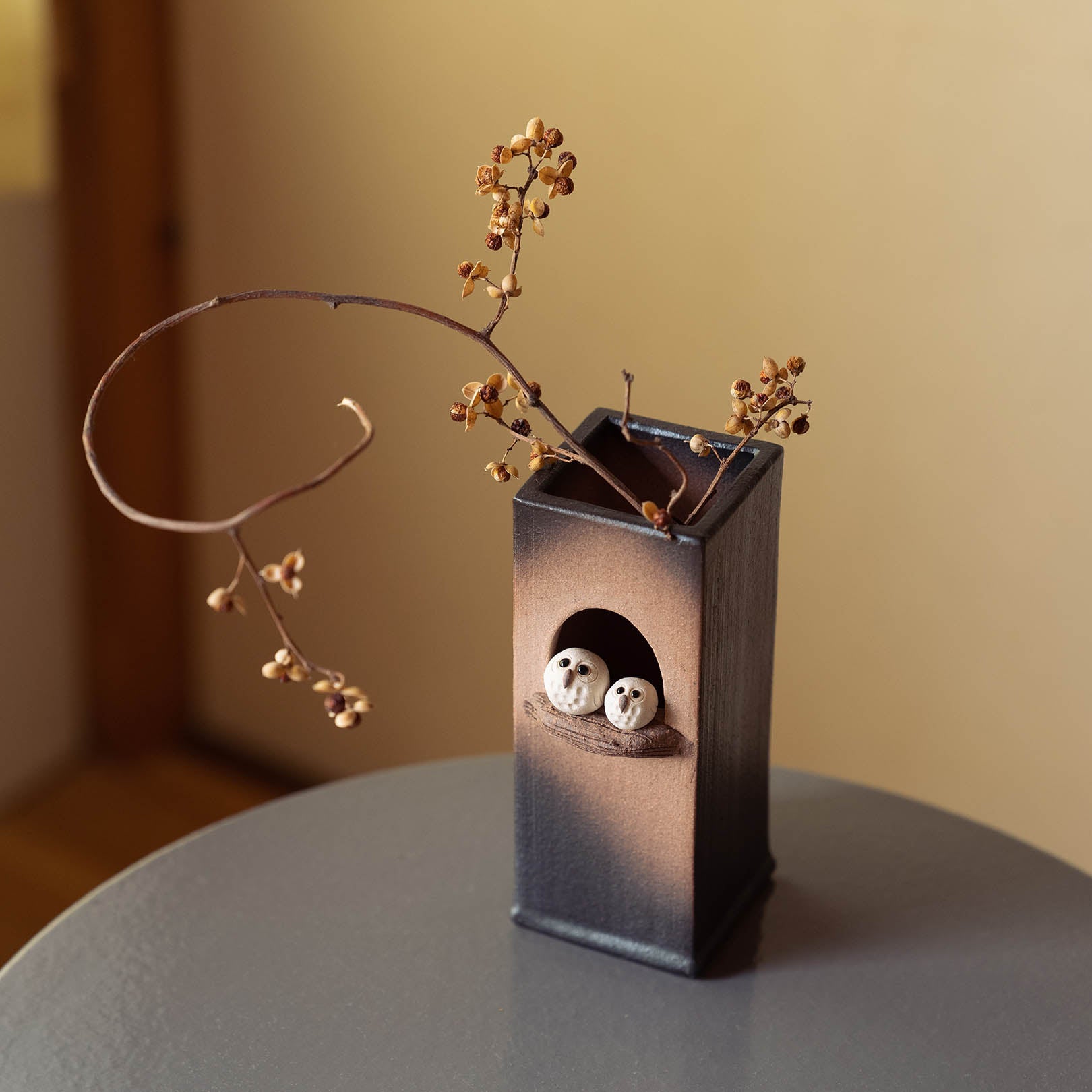 Square Owl Pair Vase