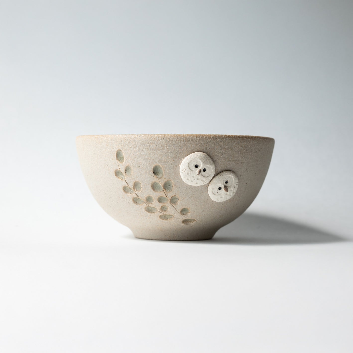 Handcrafted Shigaraki Owl Rice Bowl inWhite Owl, , – hoccori, made in Japan