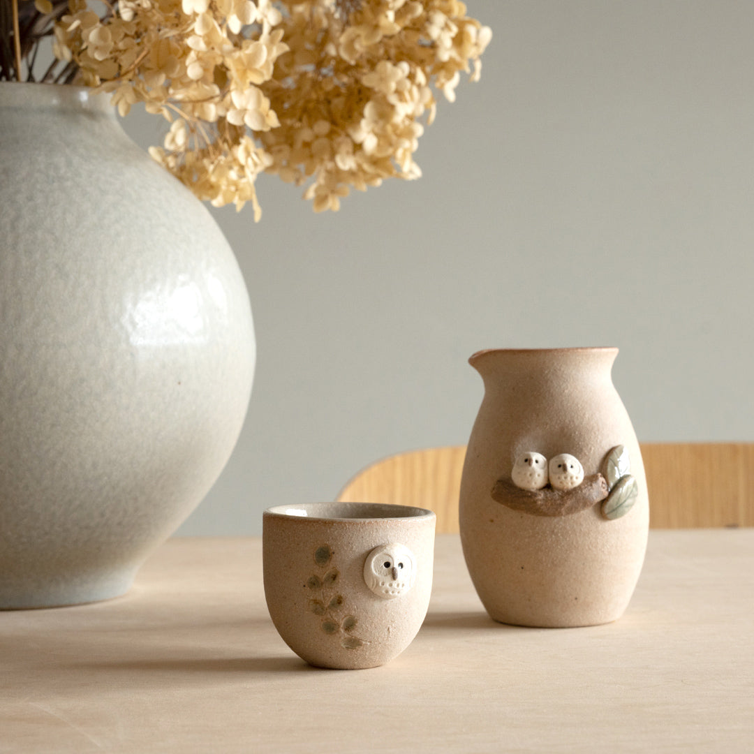 Handcrafted Shigaraki Owl Sake Cup inWhite Owl, , – hoccori, made in Japan