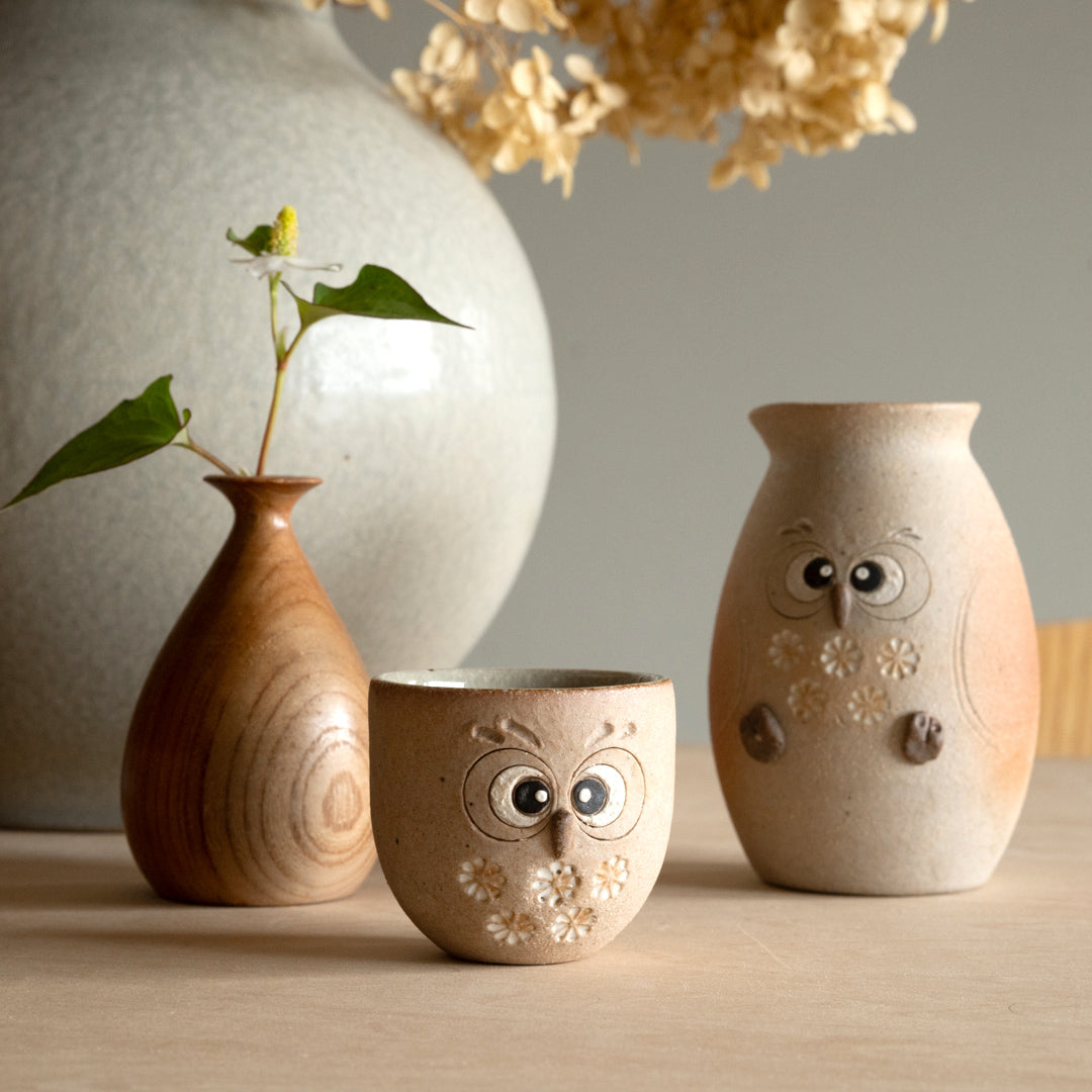 Handcrafted Shigaraki Owl Sake Cup inWhite Owl, , – hoccori, made in Japan