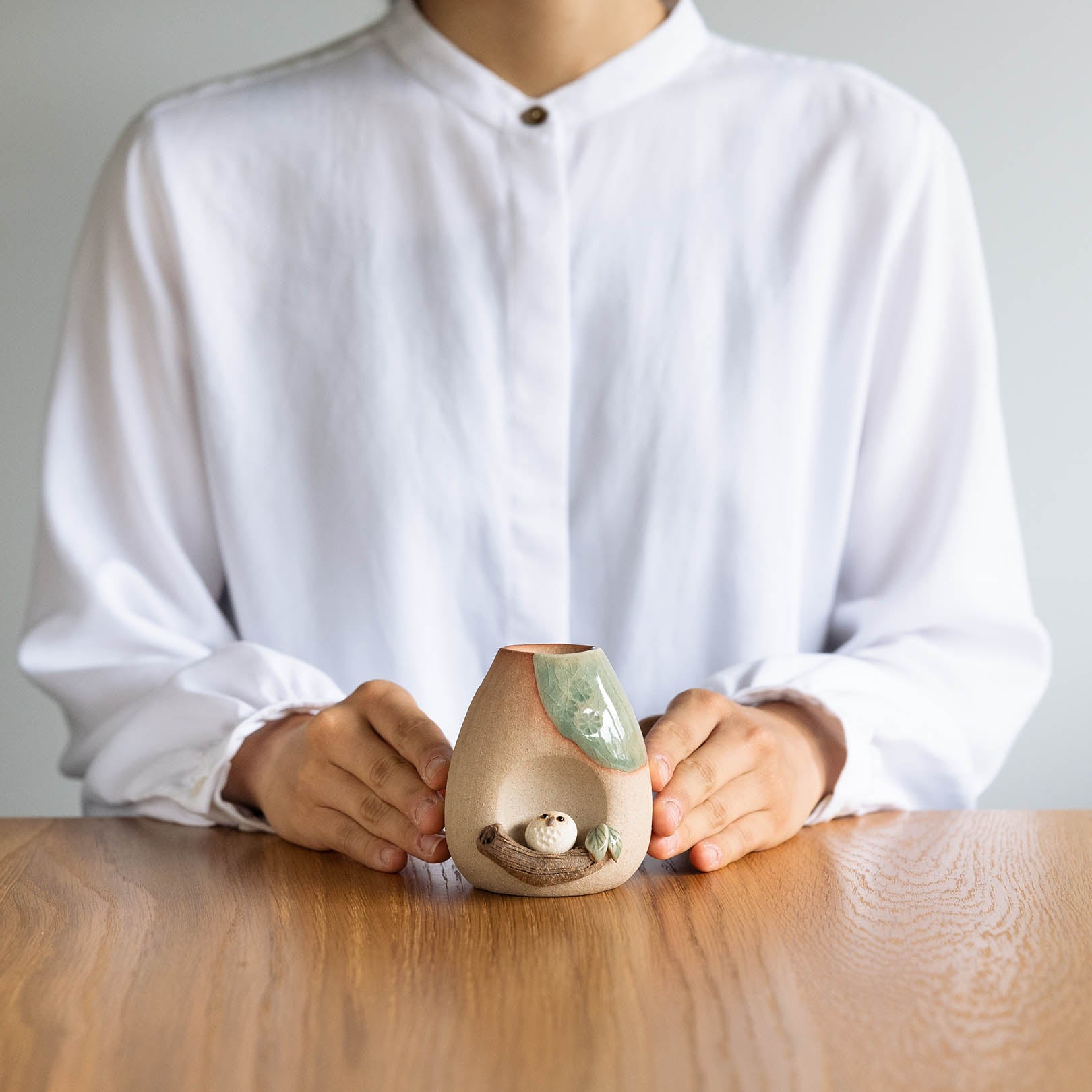 Handcrafted Shigaraki Owl Sitting On Branch Mini Vase in, , – hoccori, made in Japan
