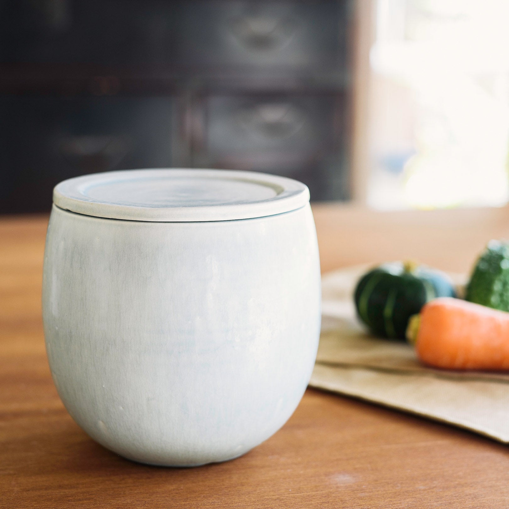 Handcrafted Shigaraki Pickling Jar inBlue Green, , – Clay Cooking Utensils, made in Japan