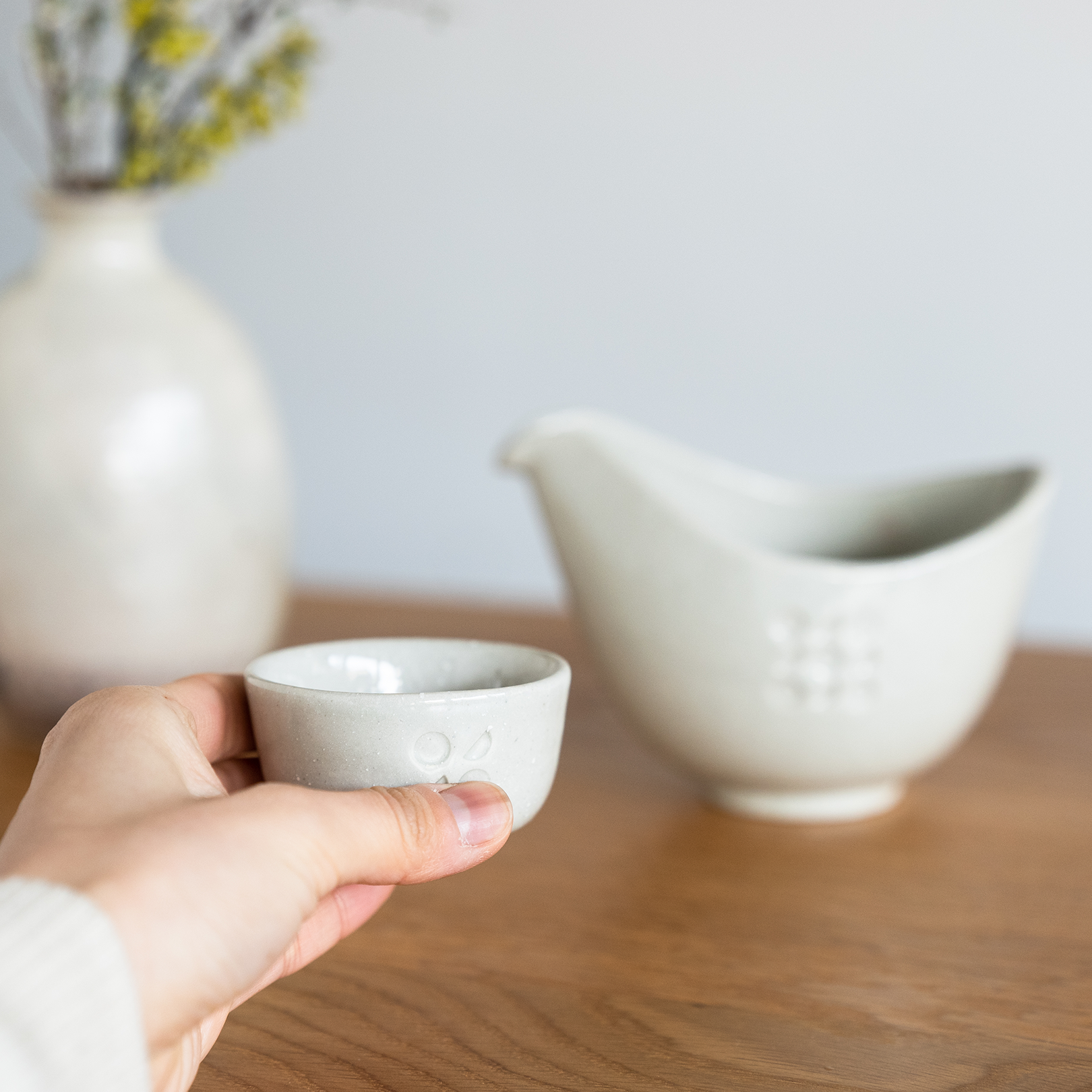 Handcrafted Shigaraki Sake Cup inCeladon, , – Hitotsuki, made in Japan