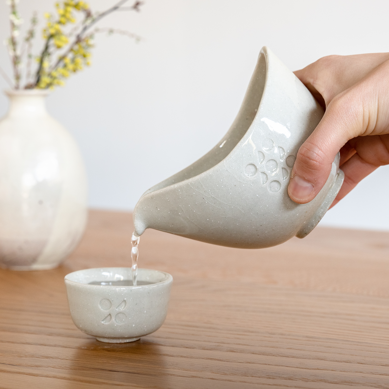 Handcrafted Shigaraki Sake Cup inCeladon, , – Hitotsuki, made in Japan