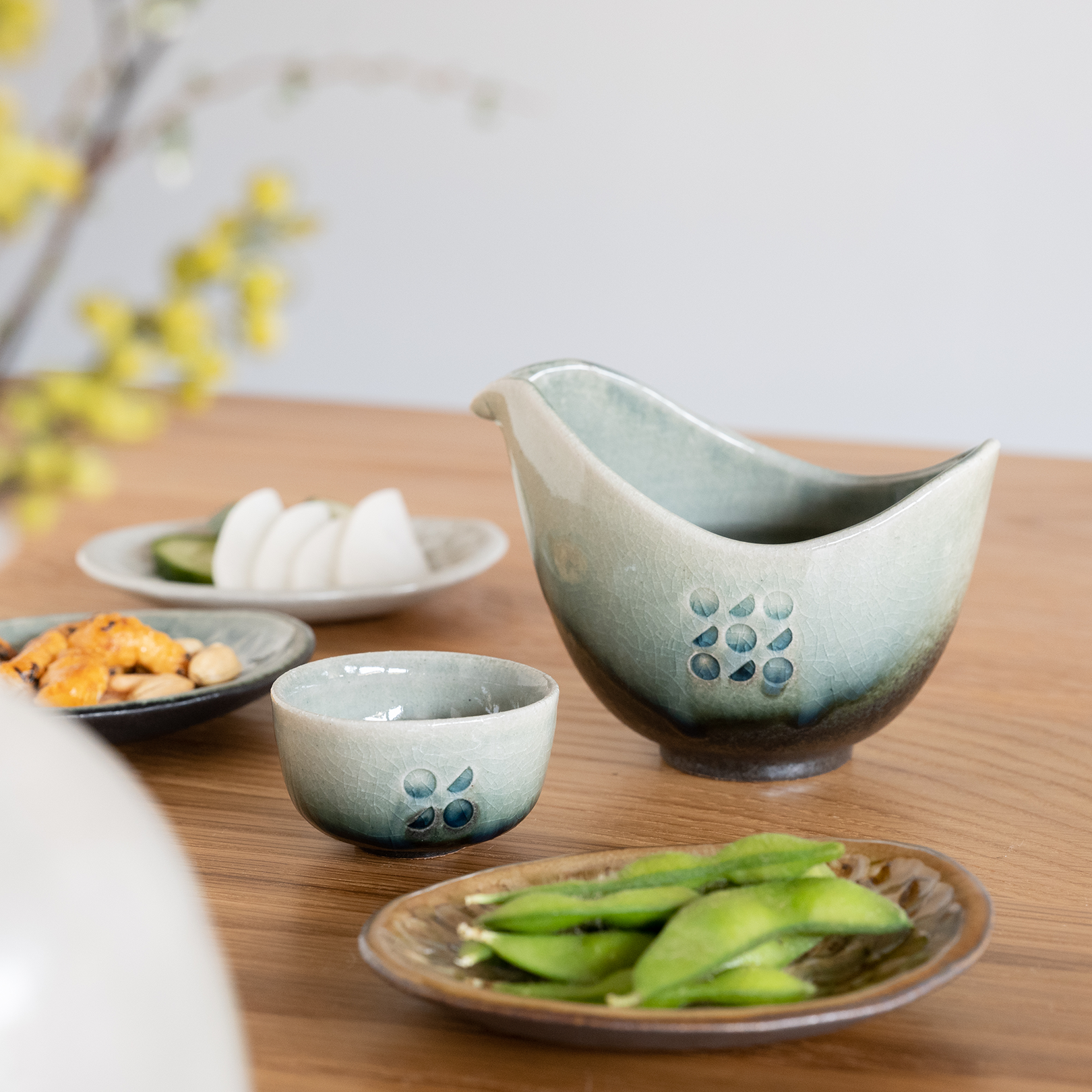 Handcrafted Shigaraki Sake Cup inCeladon, , – Hitotsuki, made in Japan