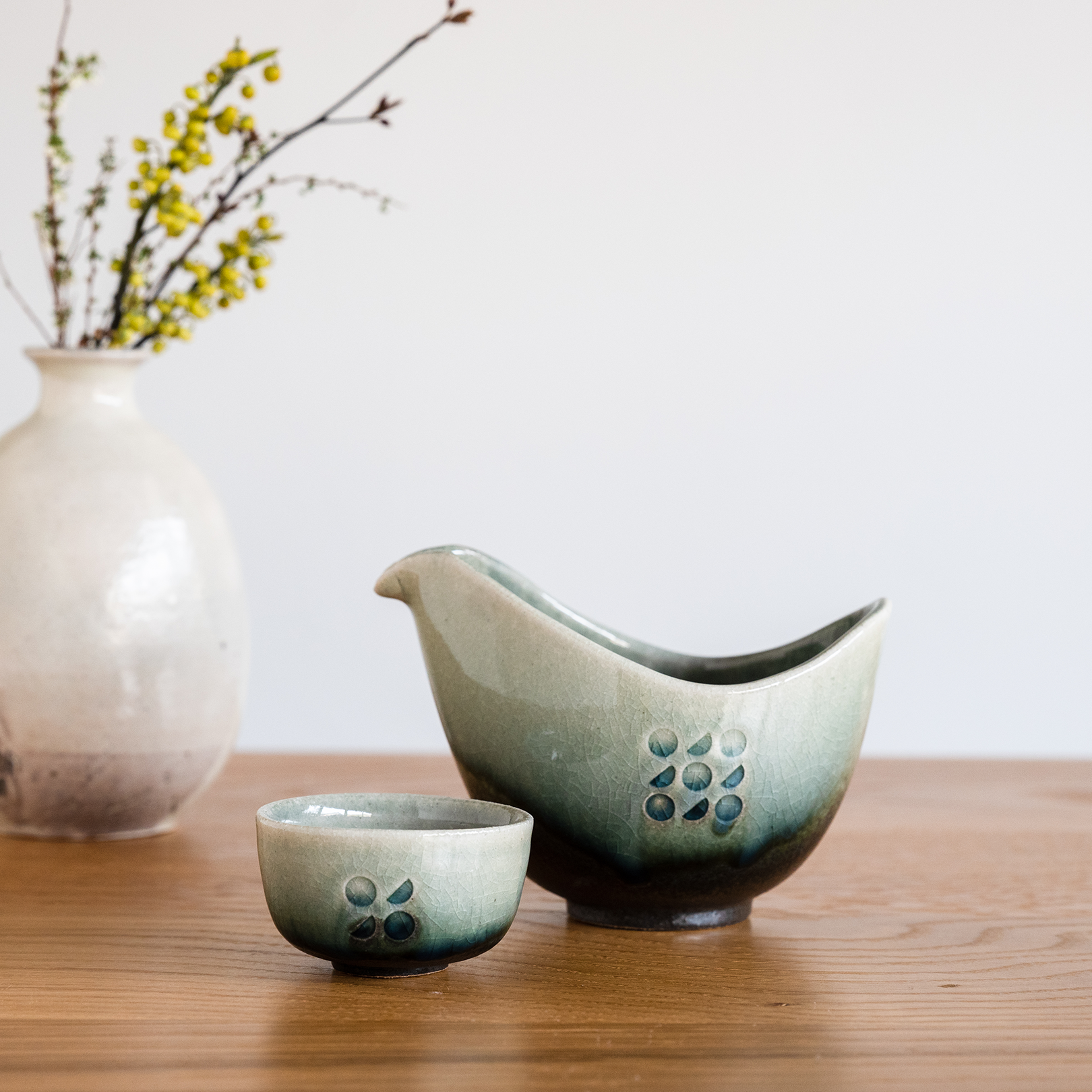 Handcrafted Shigaraki Sake Cup inCeladon, , – Hitotsuki, made in Japan