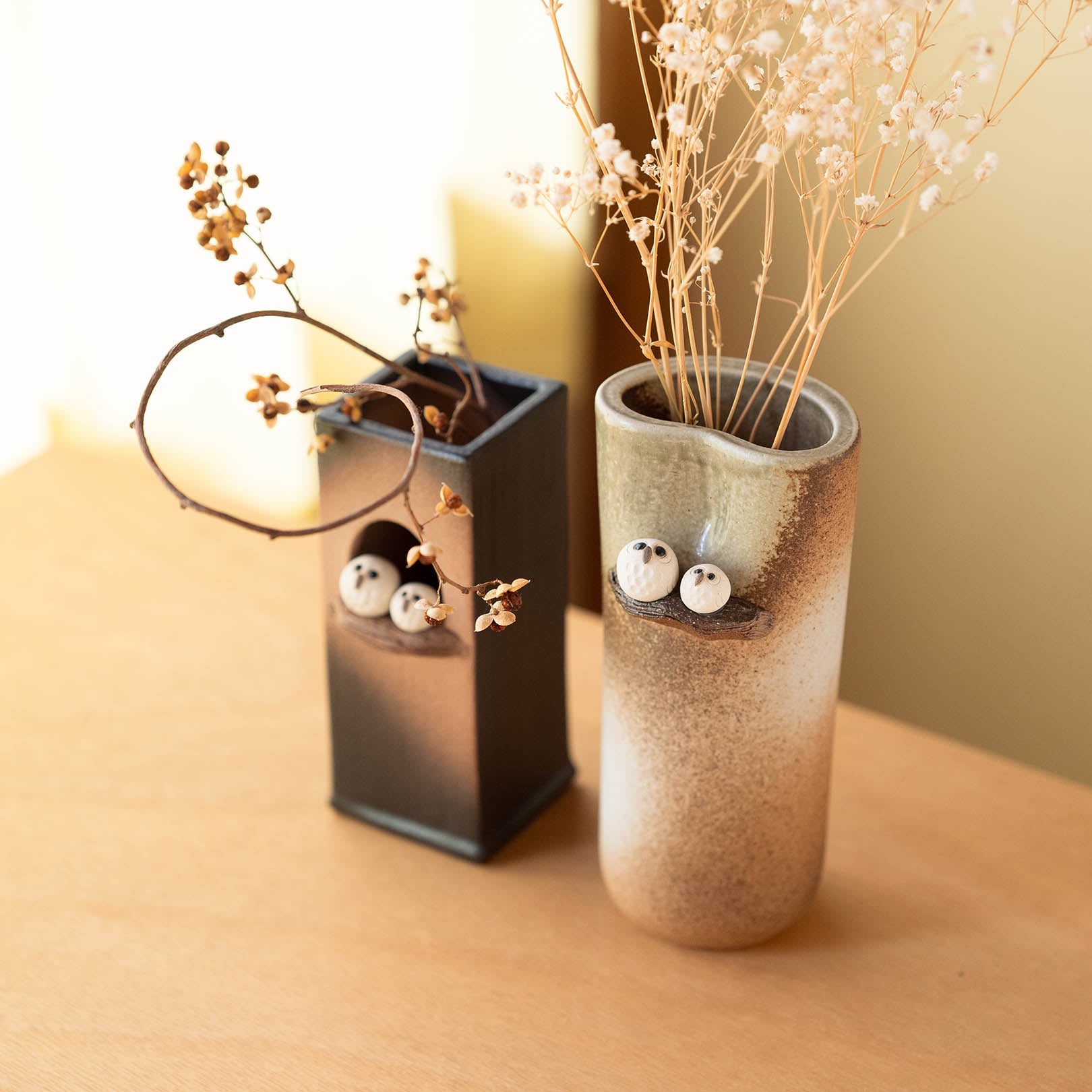 Handcrafted Shigaraki Yakishime Owl Pair Vase in, , – hoccori, made in Japan