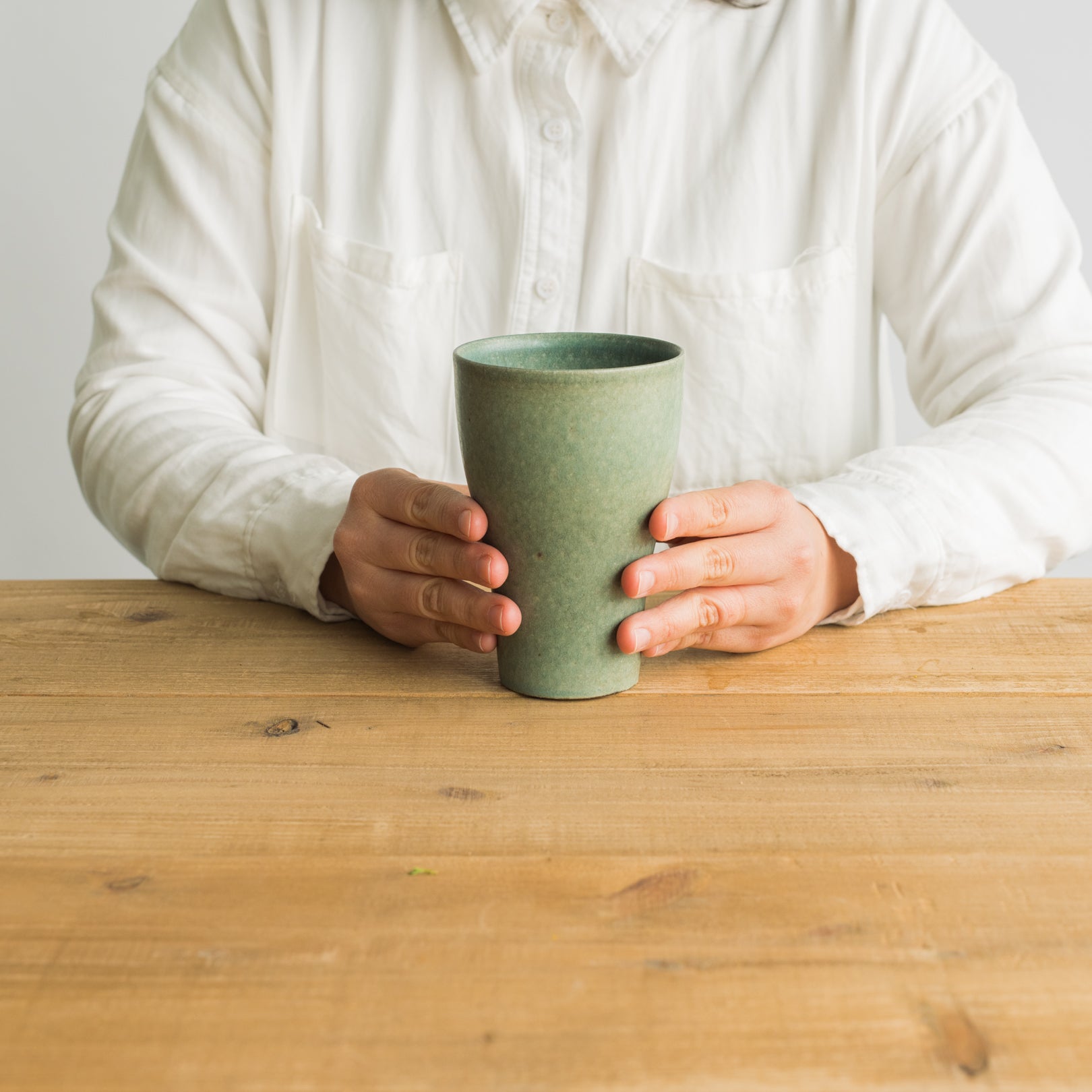 Handcrafted Shigaraki Beer Cup inCeladon, , – TEIBAN WARE, made in Japan