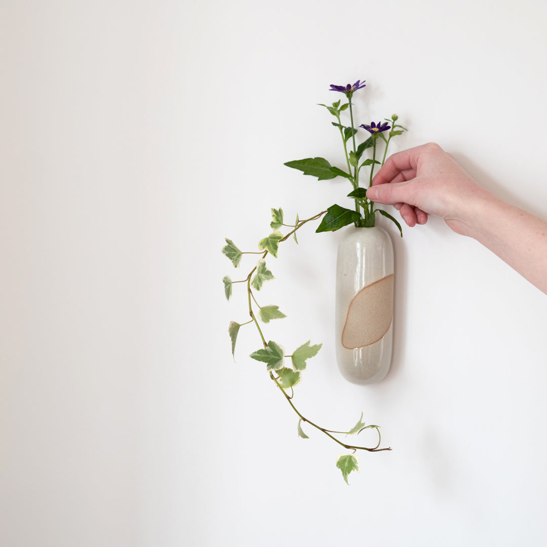 Handcrafted Shigaraki Dowel Wall Vase inIvory, , – ma, made in Japan