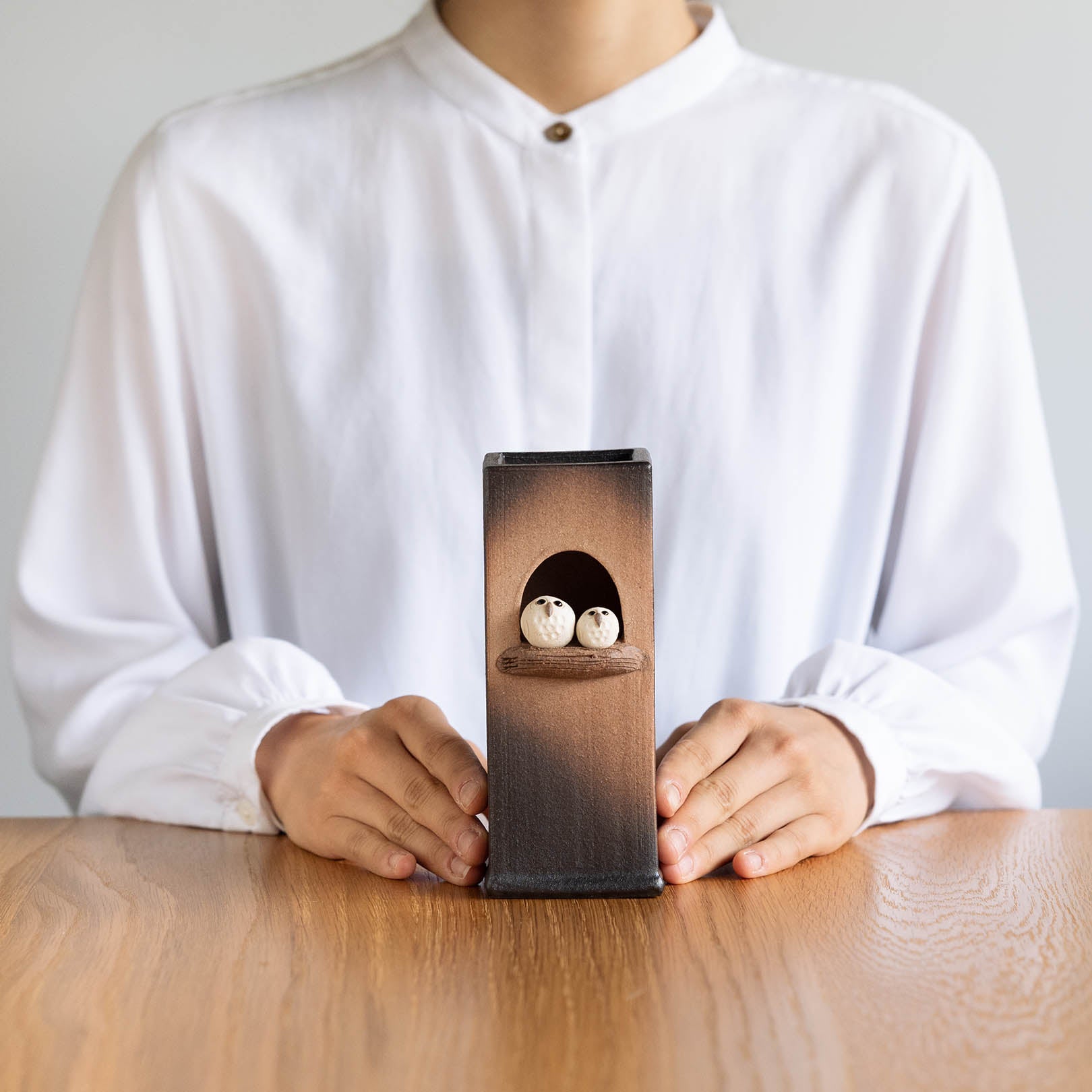 Square Owl Pair Vase