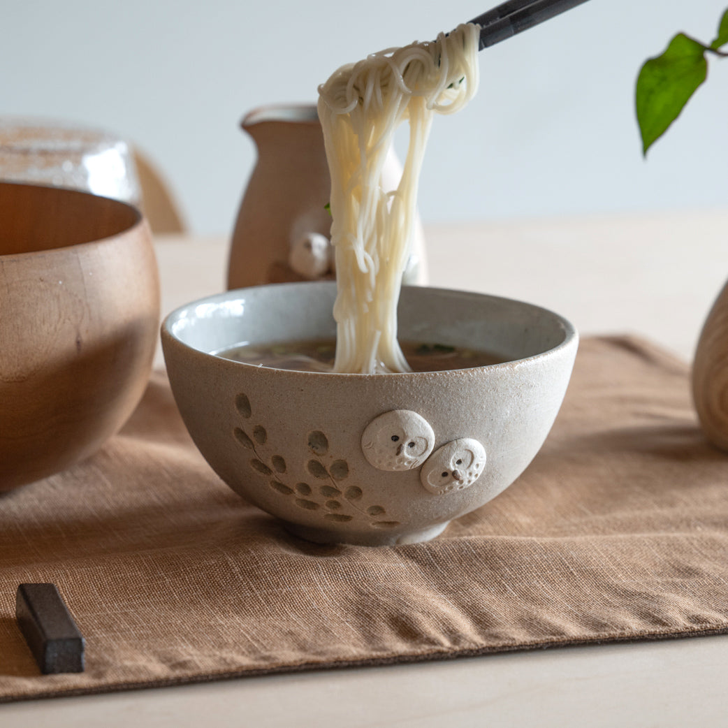 Handcrafted Shigaraki Owl Rice Bowl inWhite Owl, , – hoccori, made in Japan