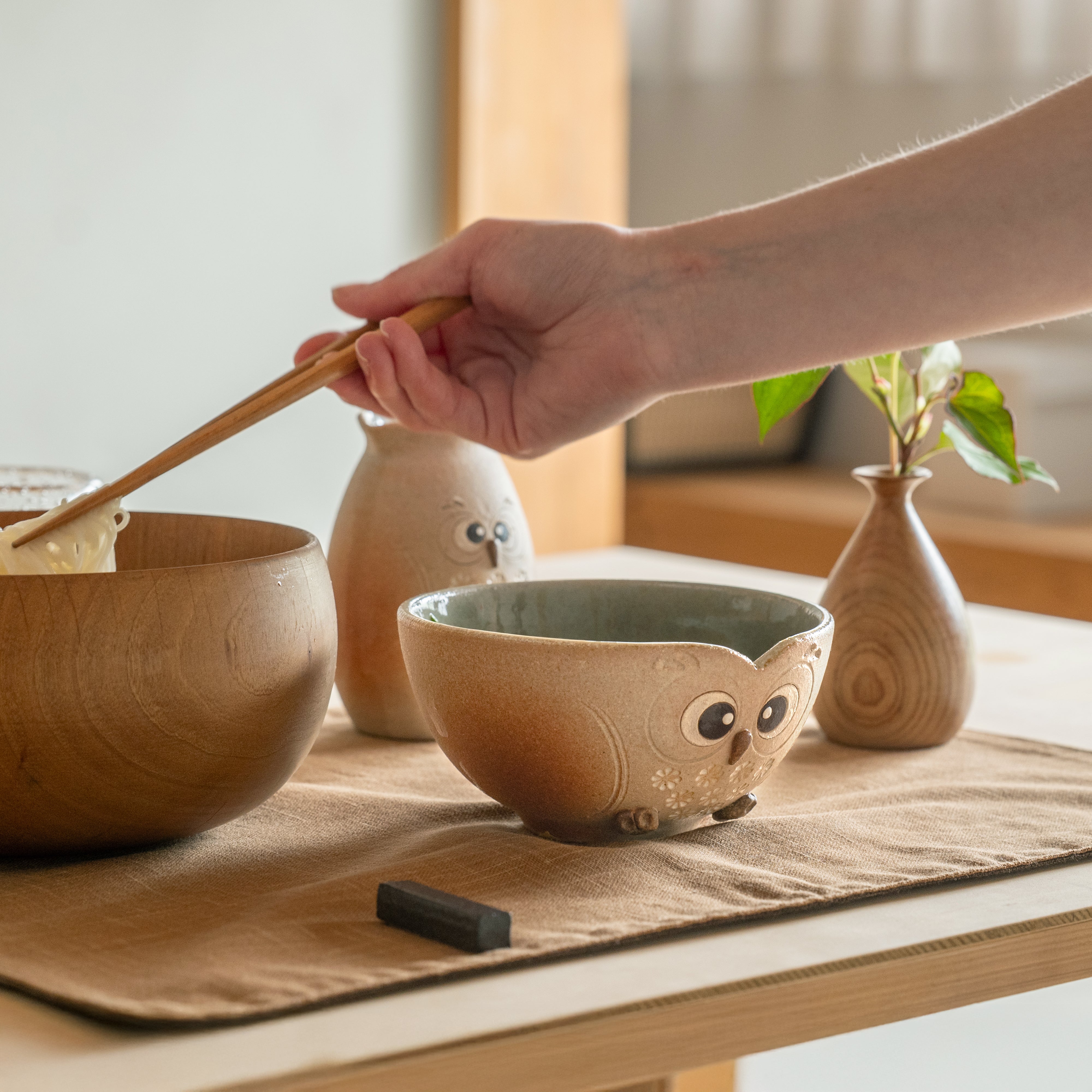 Handcrafted Shigaraki Owl Rice Bowl inWhite Owl, , – hoccori, made in Japan