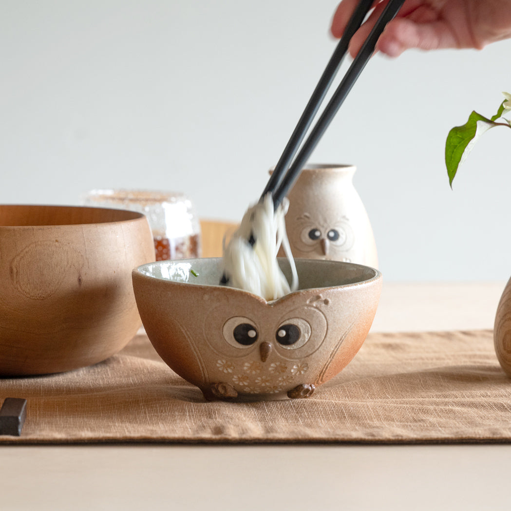Handcrafted Shigaraki Owl Rice Bowl inWhite Owl, , – hoccori, made in Japan
