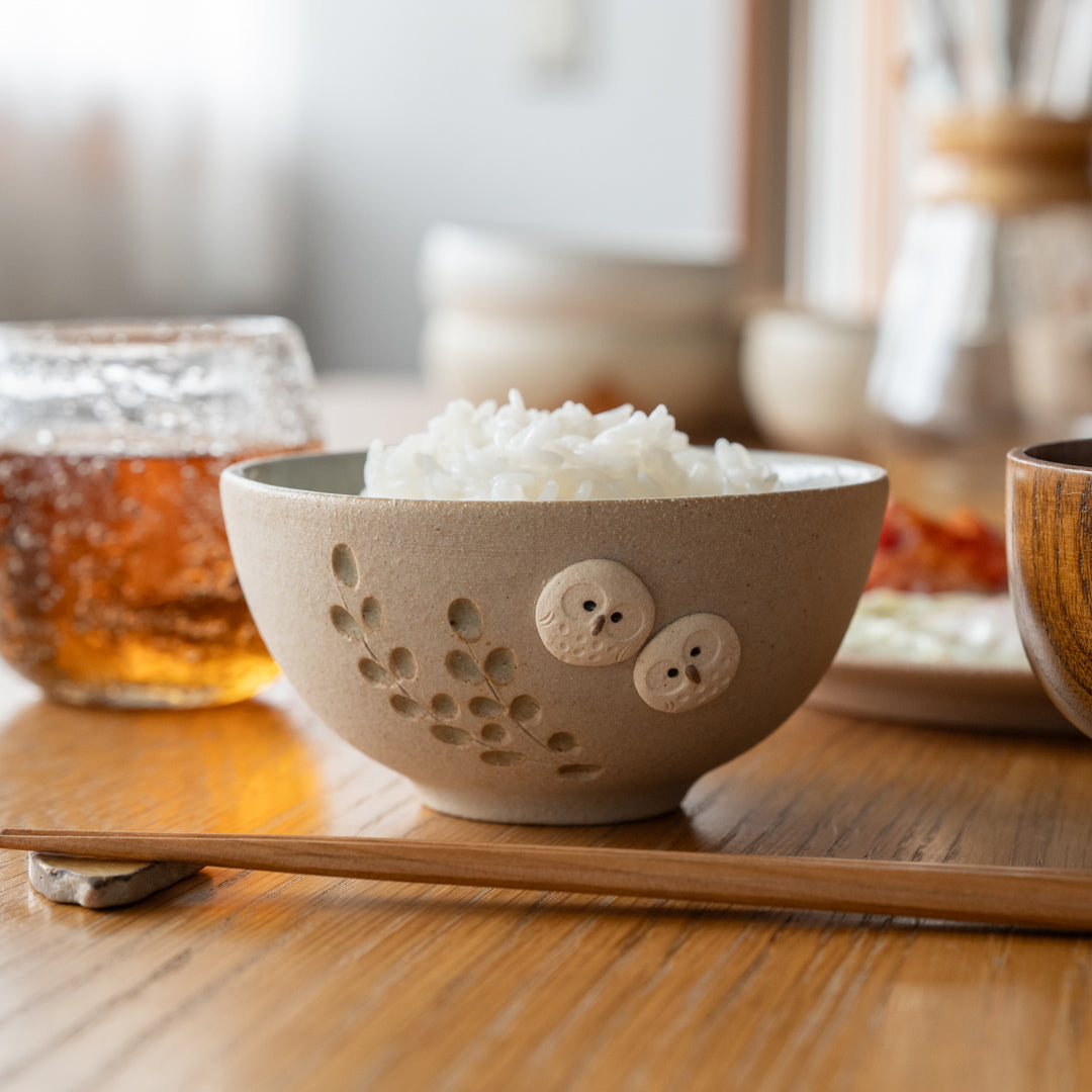Handcrafted Shigaraki Owl Rice Bowl inWhite Owl, , – hoccori, made in Japan