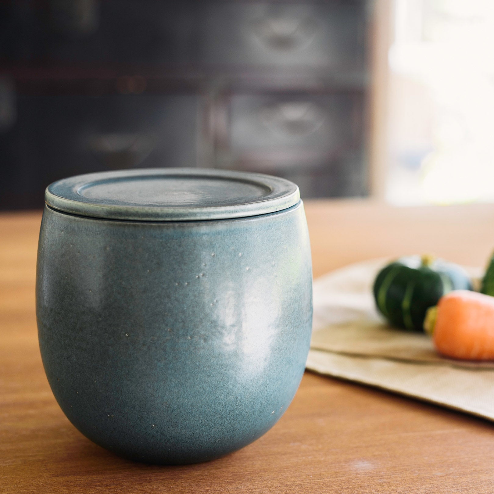 Handcrafted Shigaraki Pickling Jar inBlue Green, , – Clay Cooking Utensils, made in Japan