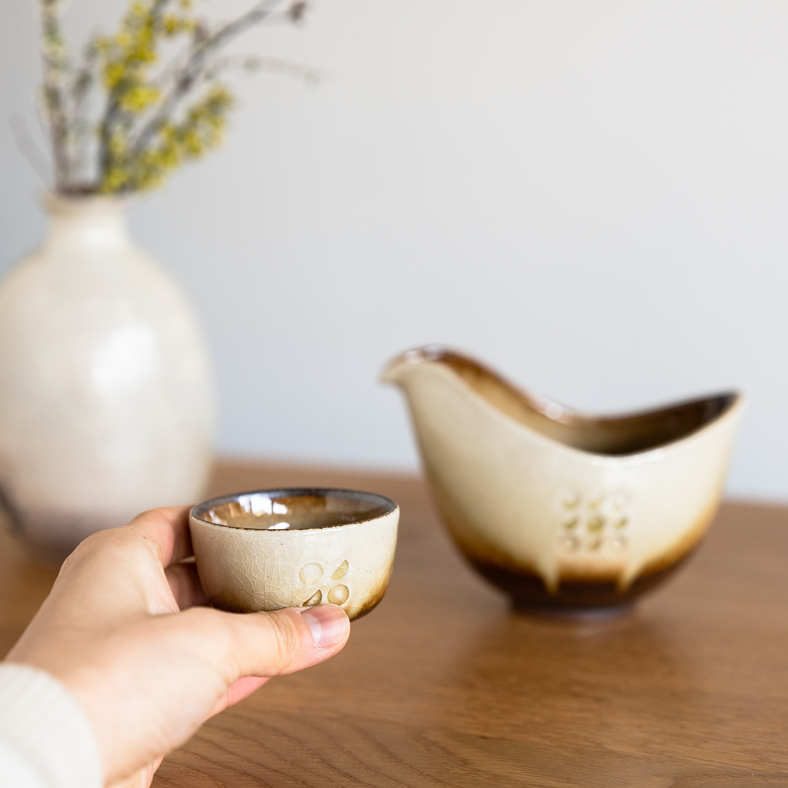 Handcrafted Shigaraki Sake Cup inCeladon, , – Hitotsuki, made in Japan