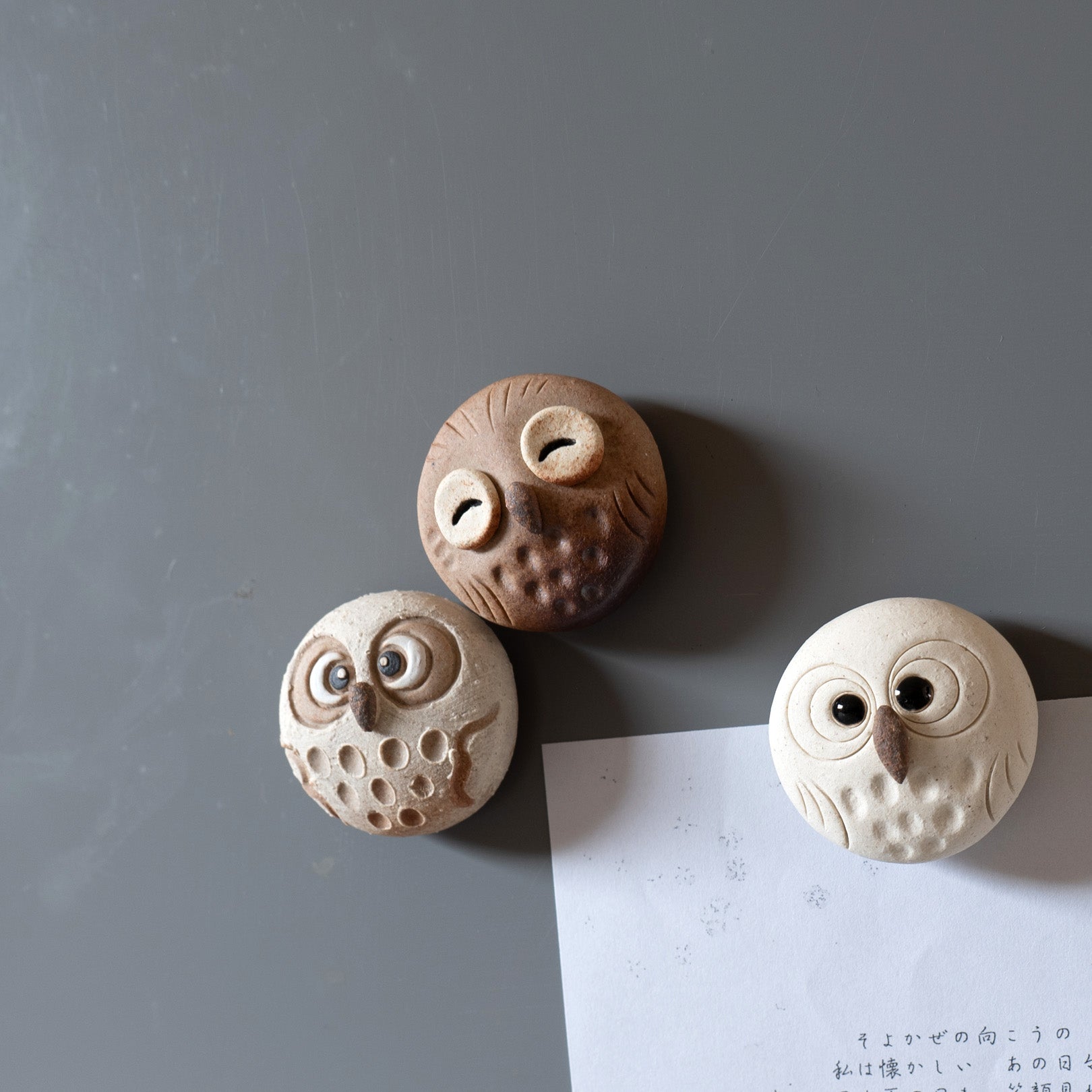 Handcrafted Shigaraki Small Owl Magnets inPerfectly Round Owl, , – hoccori, made in Japan