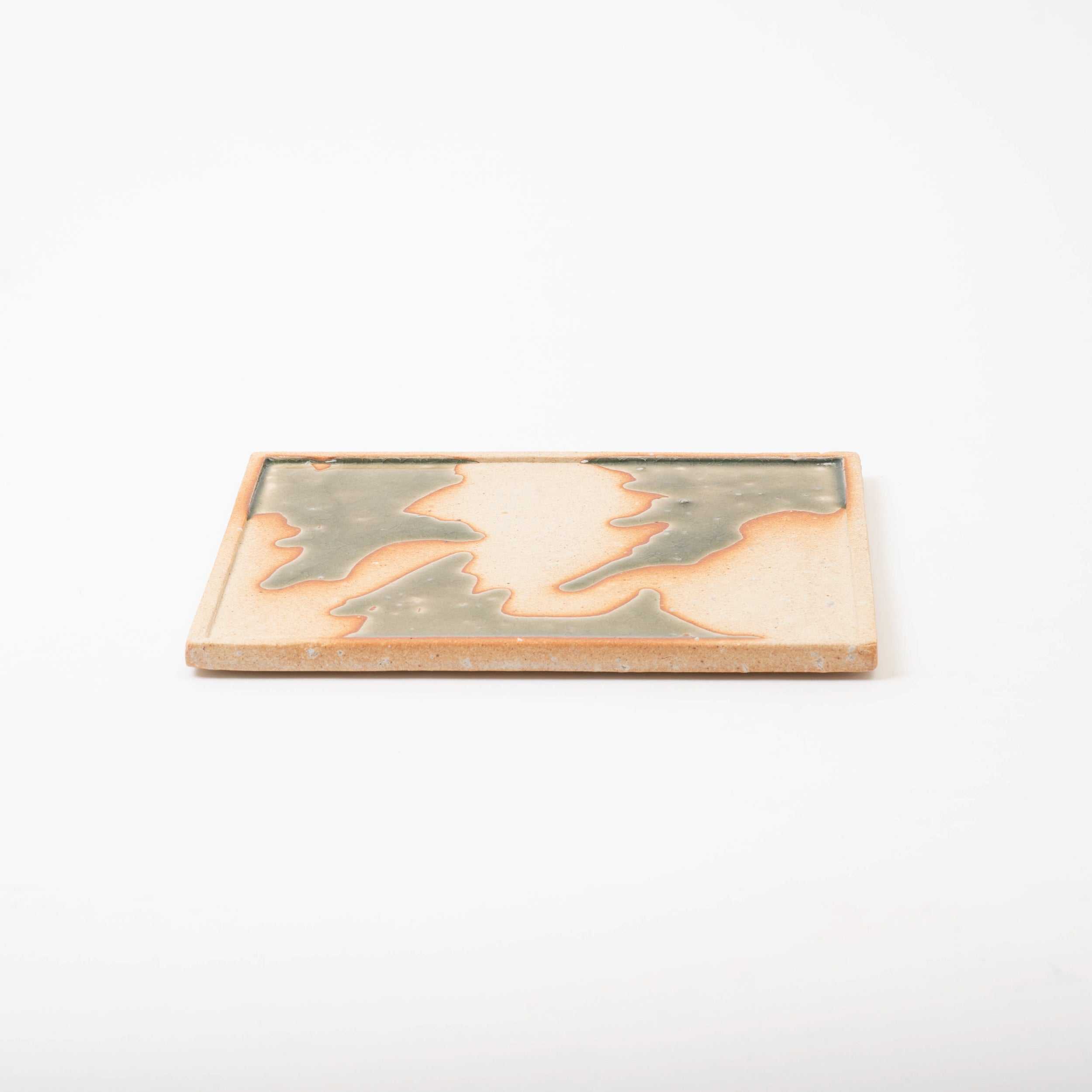 Handcrafted Shigaraki Square Plate L inGreen Glaze, , – Koshigaraki, made in Japan