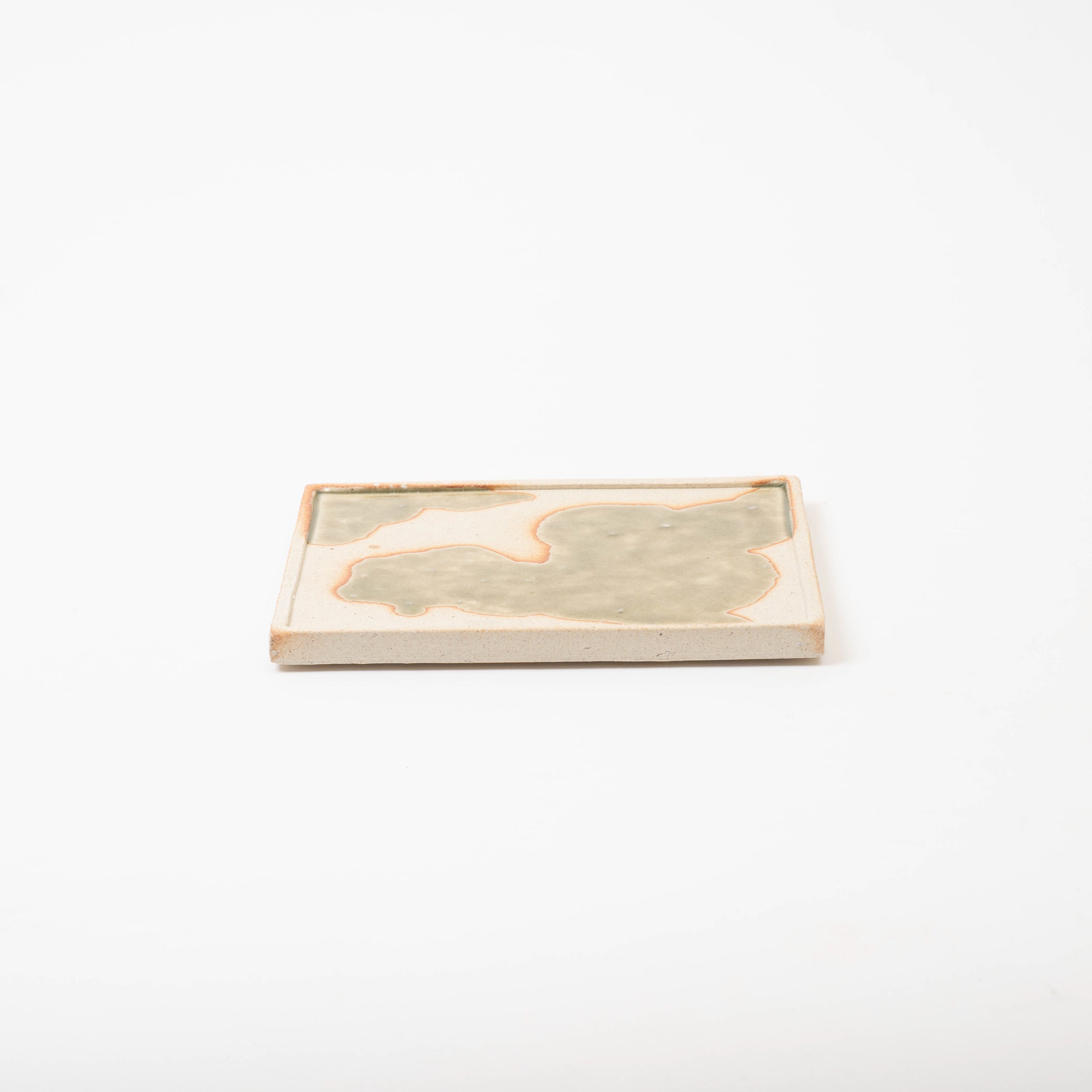 Handcrafted Shigaraki Square Plate M inGreen Glaze, , – Koshigaraki, made in Japan
